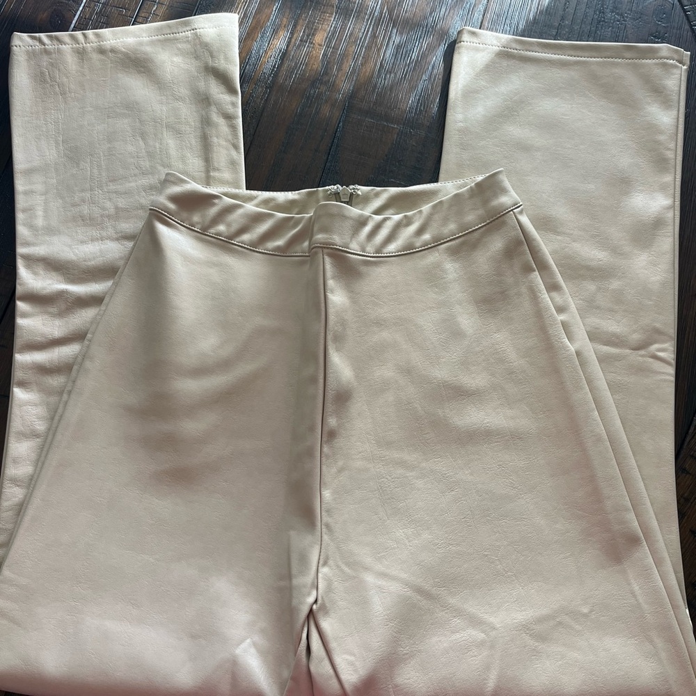 Altar'd State Cream Zippered Faux Leather Pants